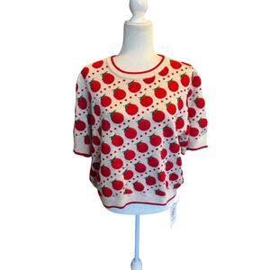Cider Strawberry Knit Sweater Top NWT Size 2XL Cream Red Fruit Pattern Coquette